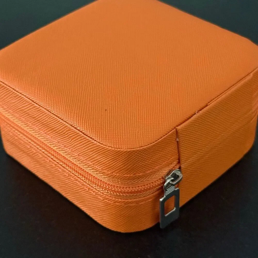 Small Orange Travel Jewelry Case in Vegan Leather